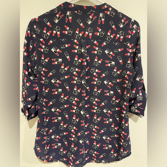 Express Navy Blue and white polka dot blue with lipstick novelty print. … - Picture 6 of 6